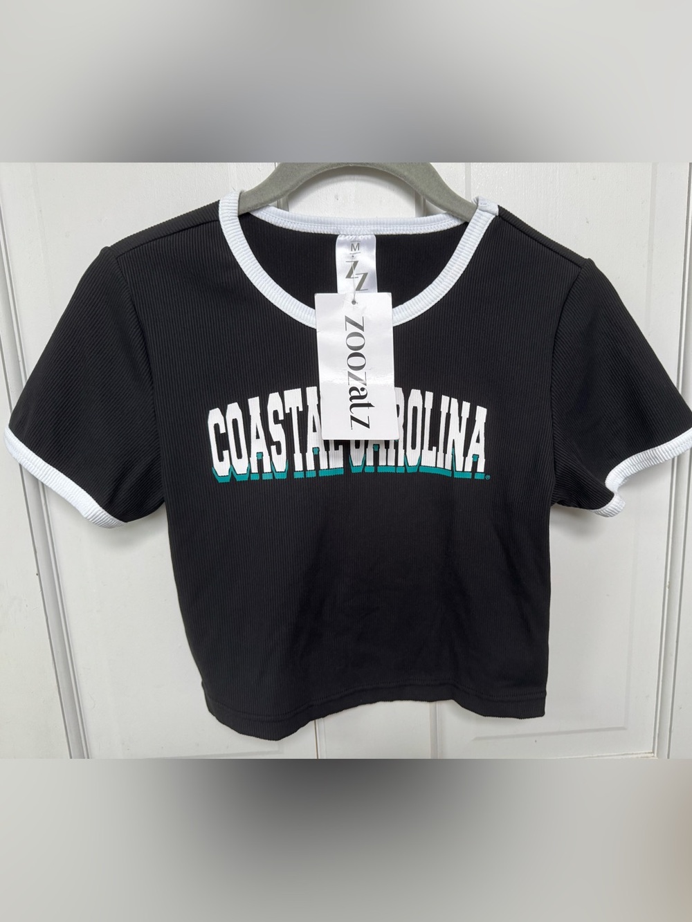 Zoozatz Coastal Carolina Black Ringer Crop Tee - Picture 4 of 9